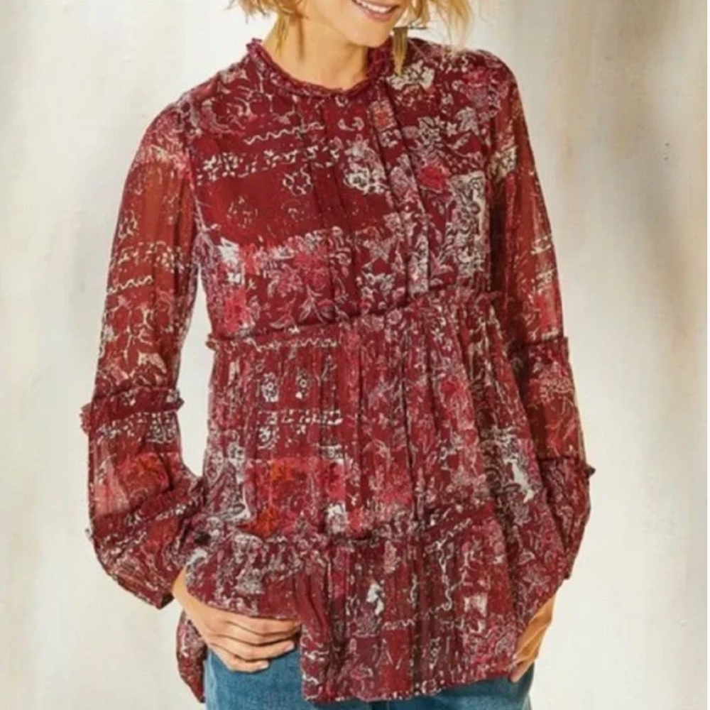Soft Surroundings Bailletta Cabernet tiered blouse